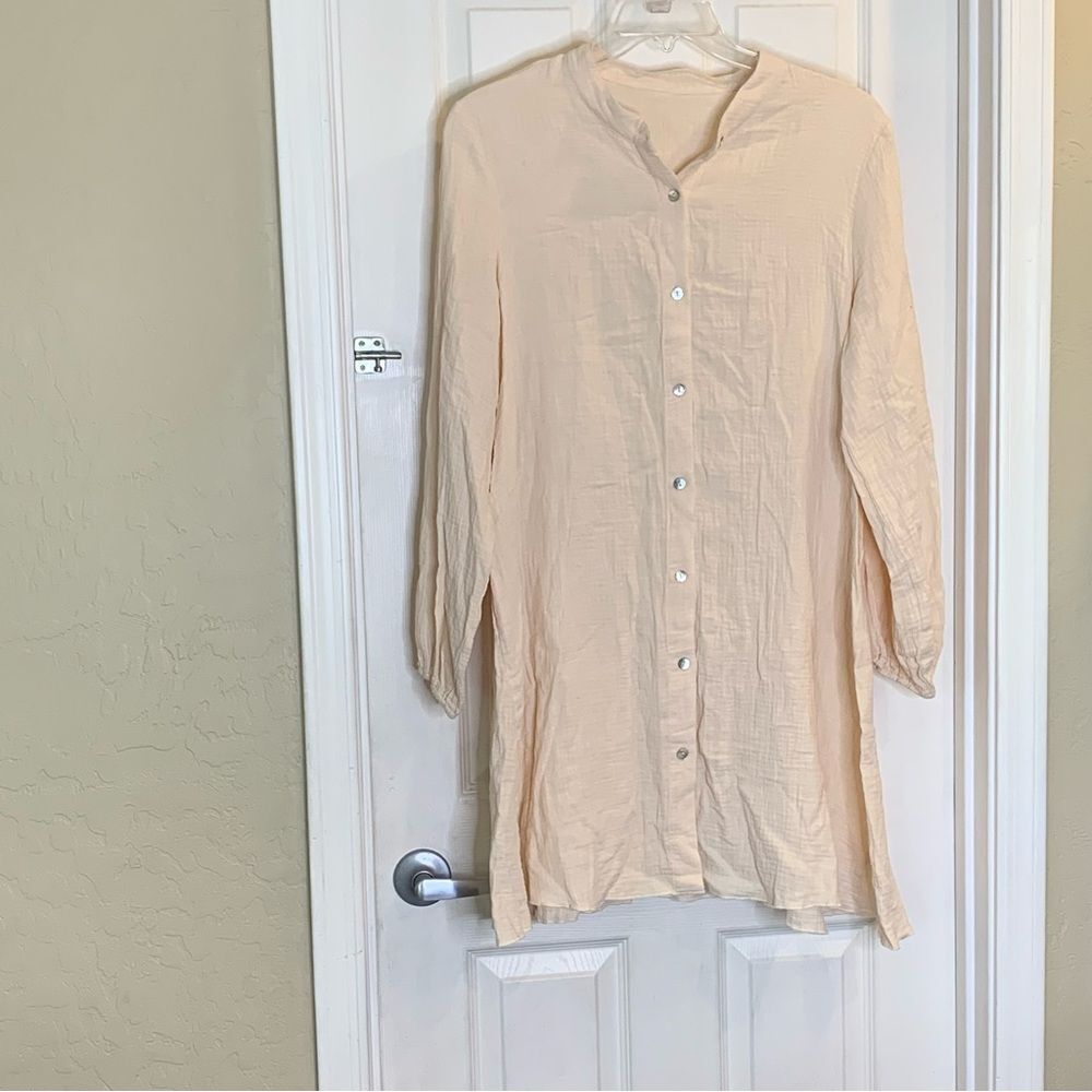 Apricot Button Down Cotton Shirt Dress Size Large - Picture 3 of 9